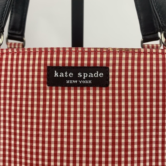 Kate Spade Vintage red white checkered satchel handbag purse black lined pockets - Picture 4 of 17